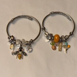Silver Charm Bracelet Set Bumble Bee and Summer Pineapple Gold and Orange
